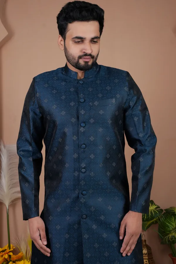 Petrol_Blue_Two_Tone_Indo_Western_Kurta_Set