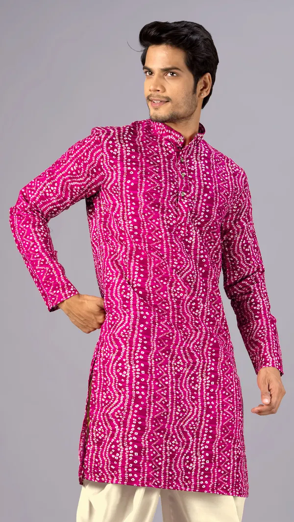 Pink_Bandhani_Printed_Kurta_For_Men