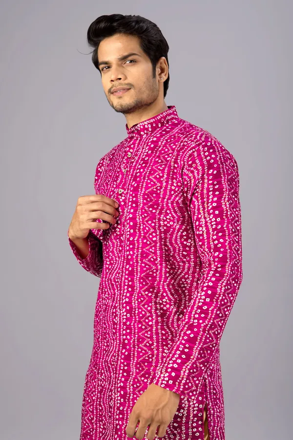 Pink_Bandhani_Printed_Kurta_For_Men