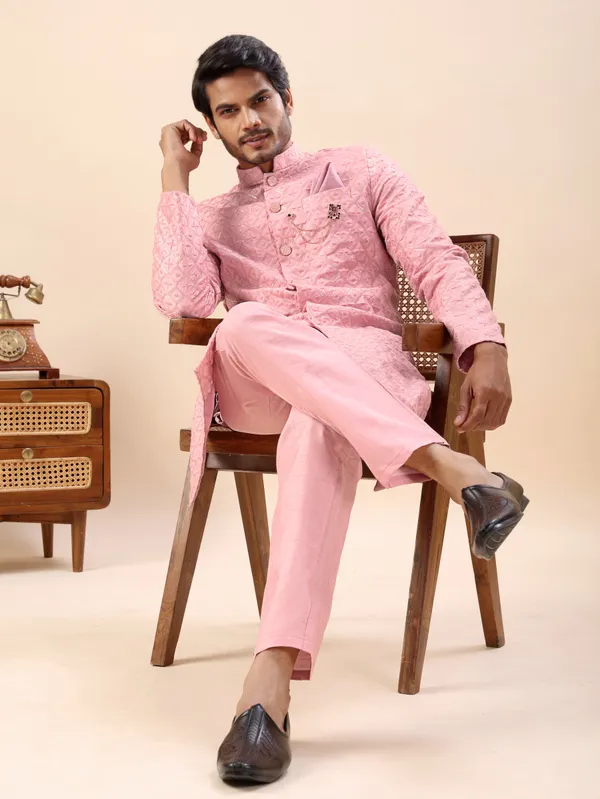 Pink_Diamond_Pattern_Indo_Western_Kurta_Set
