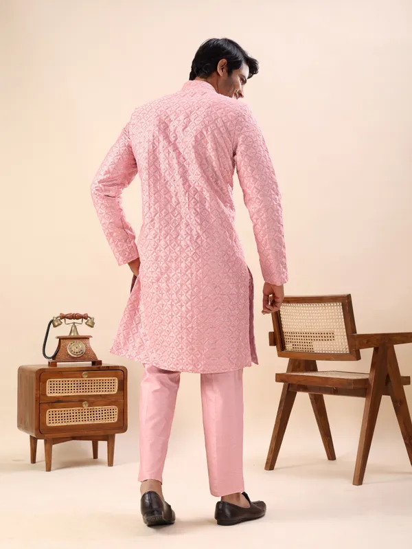 Pink_Diamond_Pattern_Indo_Western_Kurta_Set