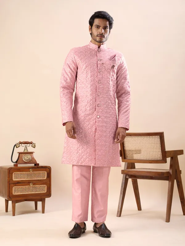 Pink_Diamond_Pattern_Indo_Western_Kurta_Set