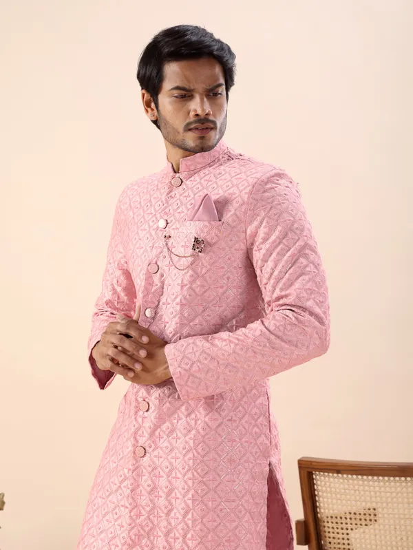 Pink_Diamond_Pattern_Indo_Western_Kurta_Set