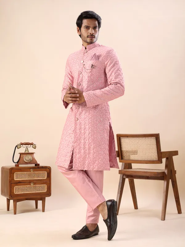 Pink_Diamond_Pattern_Indo_Western_Kurta_Set