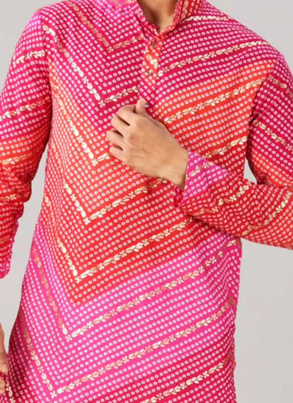 Pink_&_Red_Bandhani_Printed_Kurta_For_Men