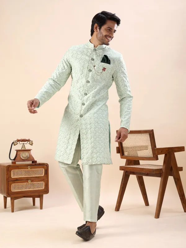 Pista_Green_Diamond_Pattern_Indo_Western_Kurta_Set