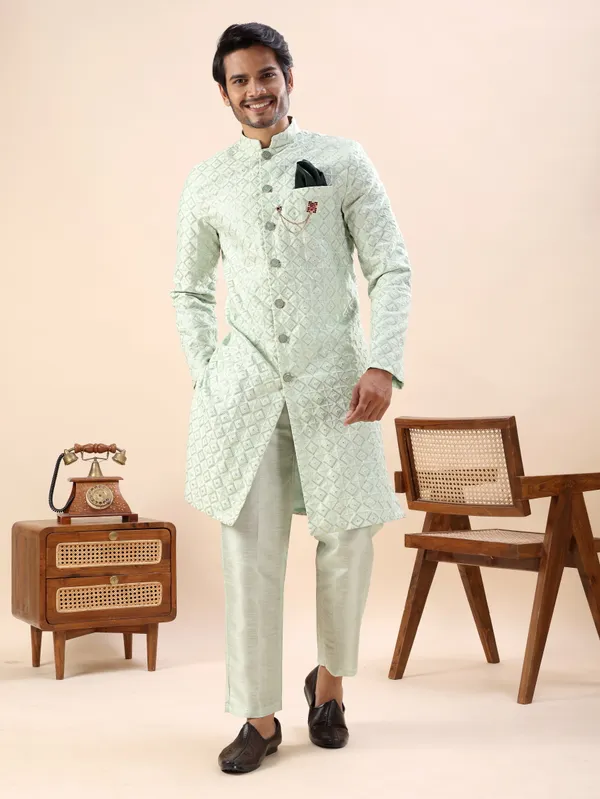 Pista_Green_Diamond_Pattern_Indo_Western_Kurta_Set