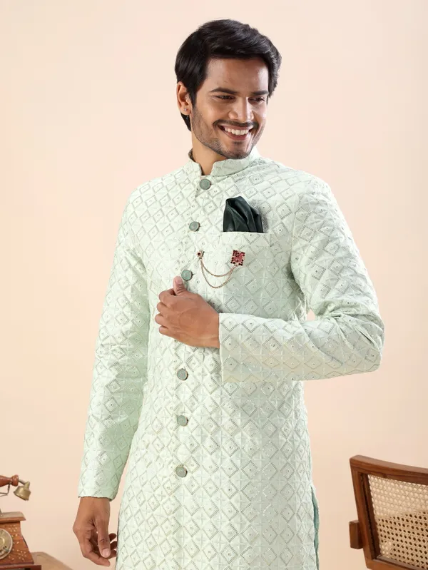 Pista_Green_Diamond_Pattern_Indo_Western_Kurta_Set