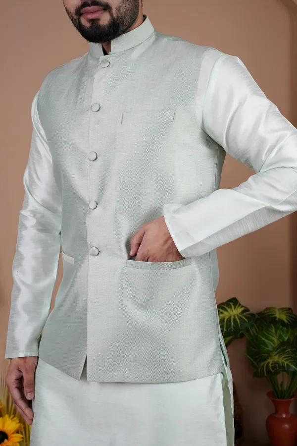 Pista_Jacquard_Kurta_Koti_Set_For_Men