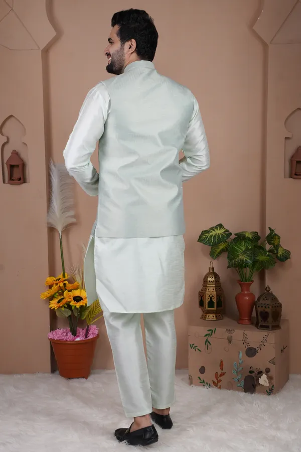 Pista_Jacquard_Kurta_Koti_Set_For_Men