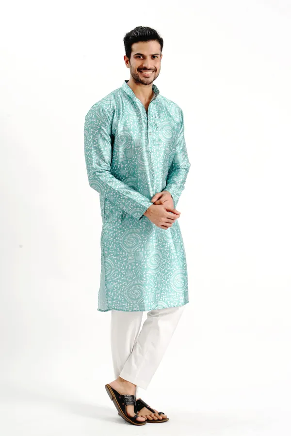 Rama_Green_Silk_Printed_Kurta_For_Men