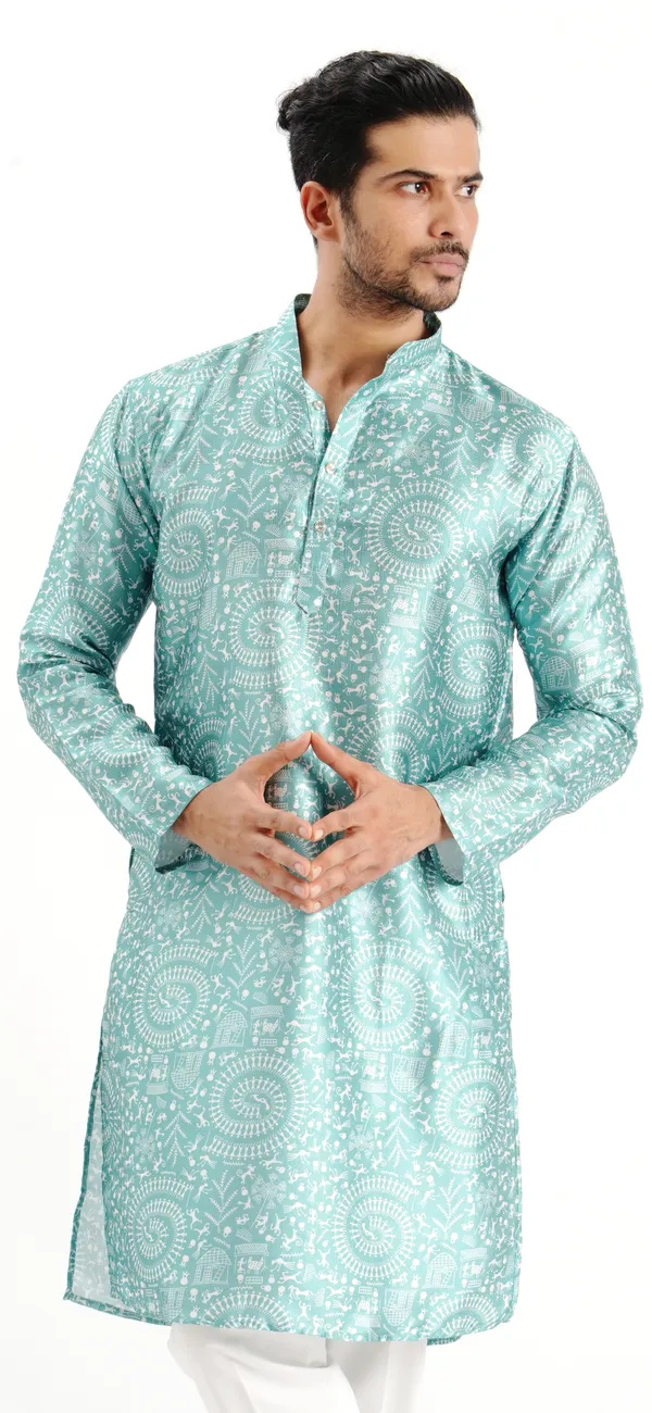 Rama_Green_Silk_Printed_Kurta_For_Men