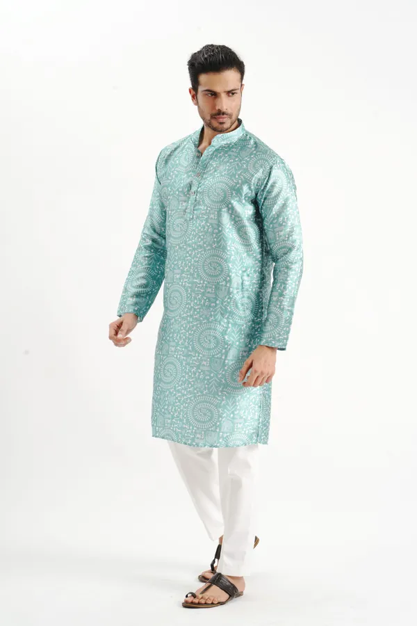 Rama_Green_Silk_Printed_Kurta_For_Men