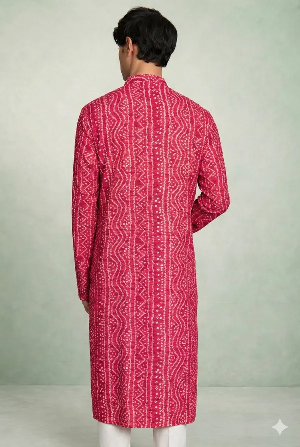 Rani_Pink_Bandhani_Dupatta_Kurta_Set_For_Men