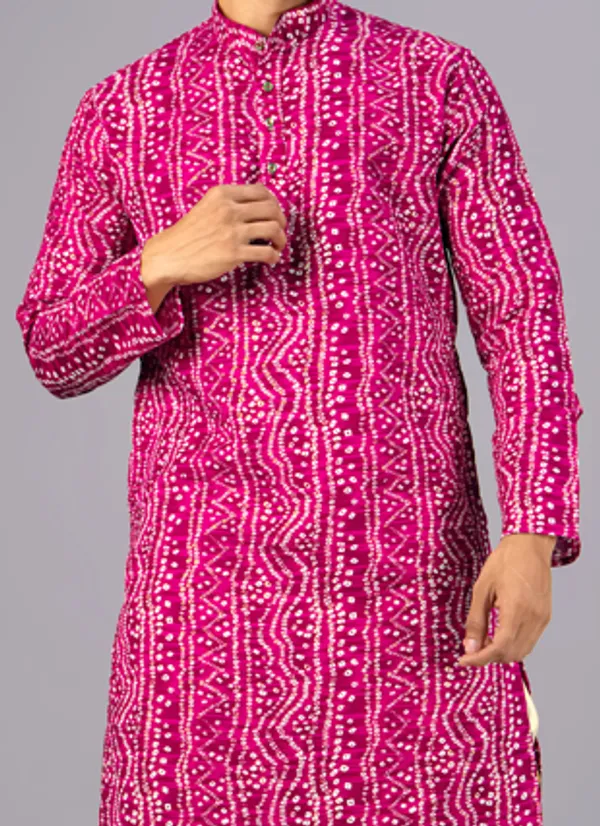 Rani_Pink_Bandhani_Dupatta_Kurta_Set_For_Men