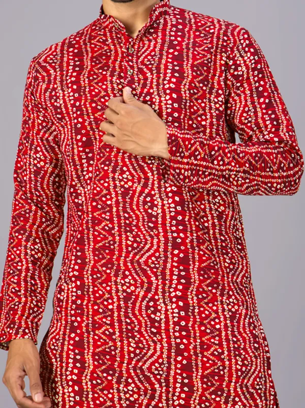 Red_Bandhani_Dupatta_Kurta_Set_For_Men