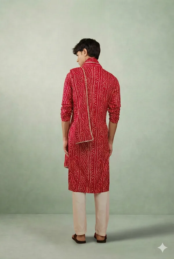 Red_Bandhani_Dupatta_Kurta_Set_For_Men