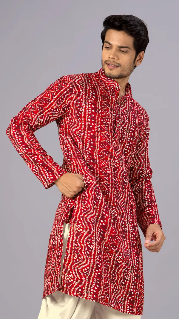 Red_Bandhani_Printed_Kurta_For_Men