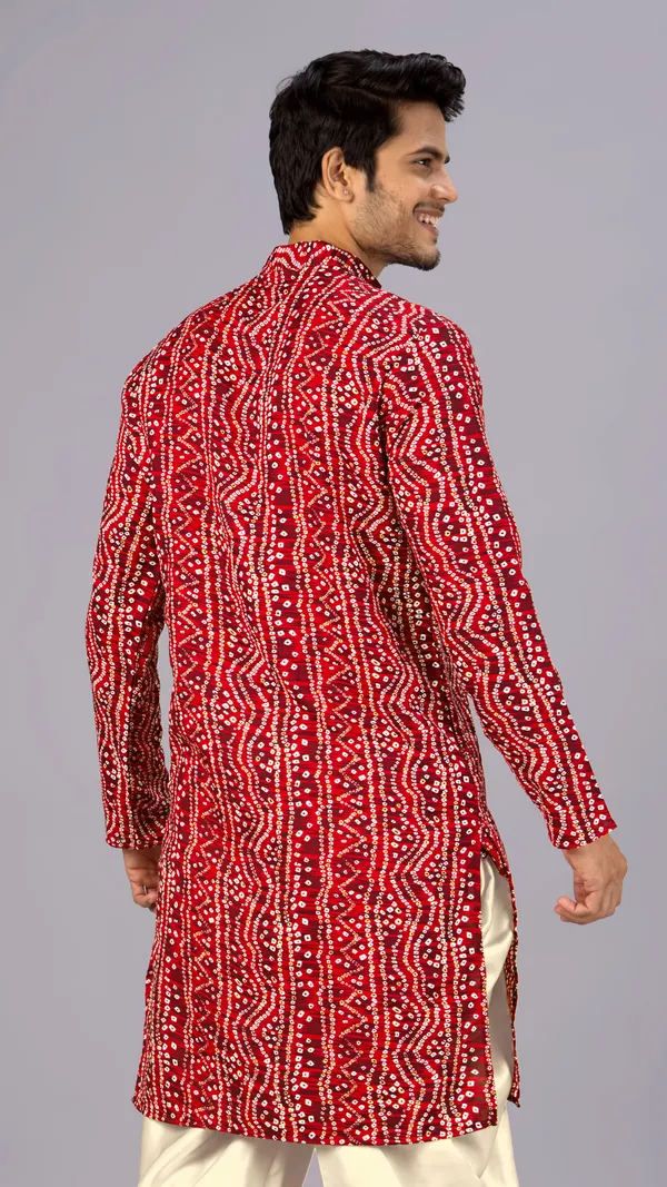 Red_Bandhani_Printed_Kurta_For_Men
