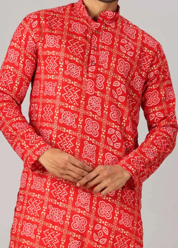 Red_Box_Print_Bandhani_Kurta_For_Men