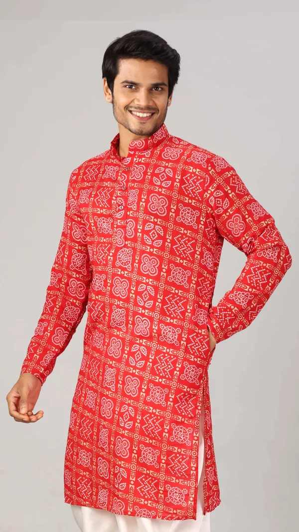 Red_Box_Print_Bandhani_Kurta_For_Men