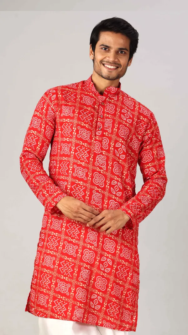 Red_Box_Print_Bandhani_Kurta_For_Men