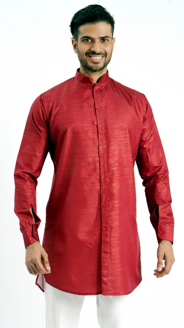 Red_Cotton_Long_Shirt_For_Men