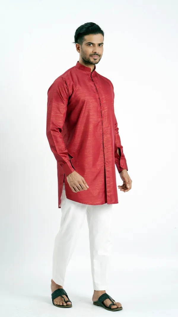 Red_Cotton_Long_Shirt_For_Men