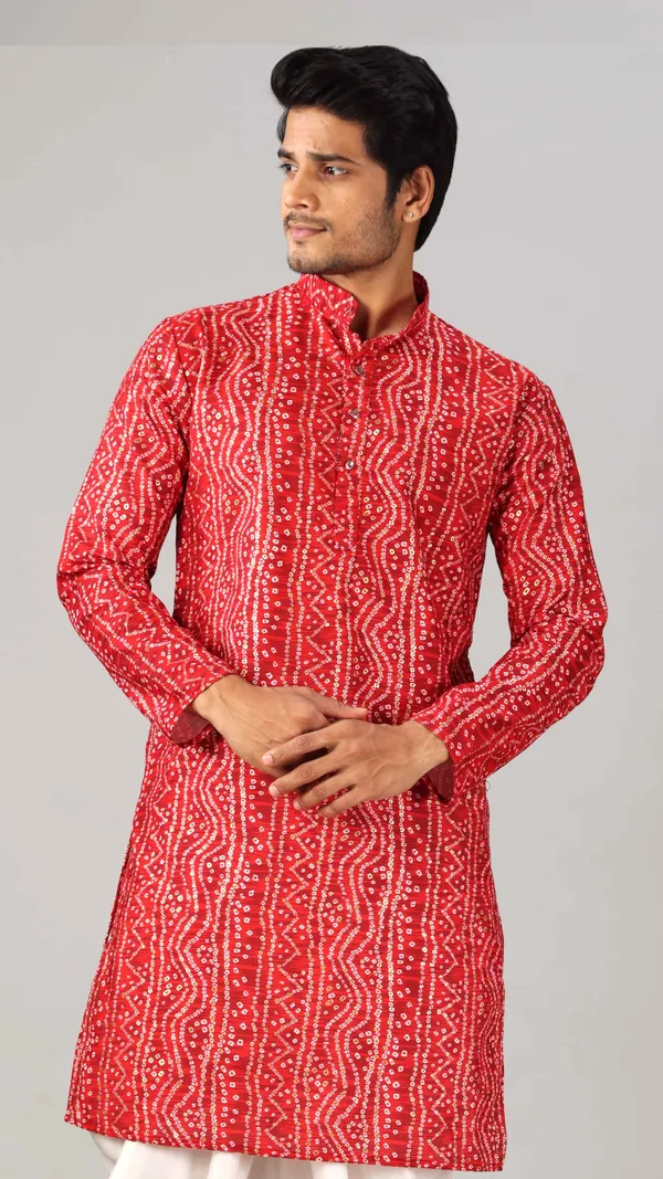 Red_Dotted_Bandhani_Kurta_For_Men