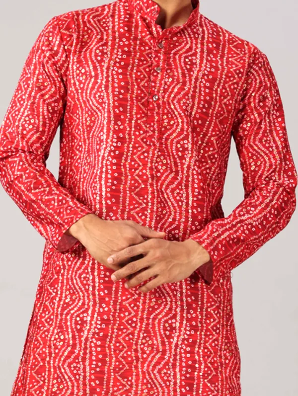 Red_Dotted_Bandhani_Kurta_For_Men