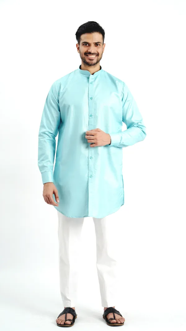 Sky_Blue_Cotton_Long_Shirt_For_Men