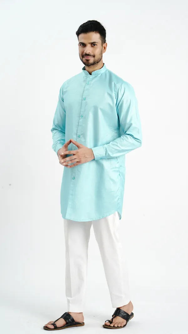 Sky_Blue_Cotton_Long_Shirt_For_Men