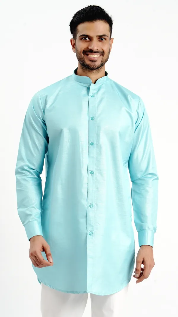 Sky_Blue_Cotton_Long_Shirt_For_Men