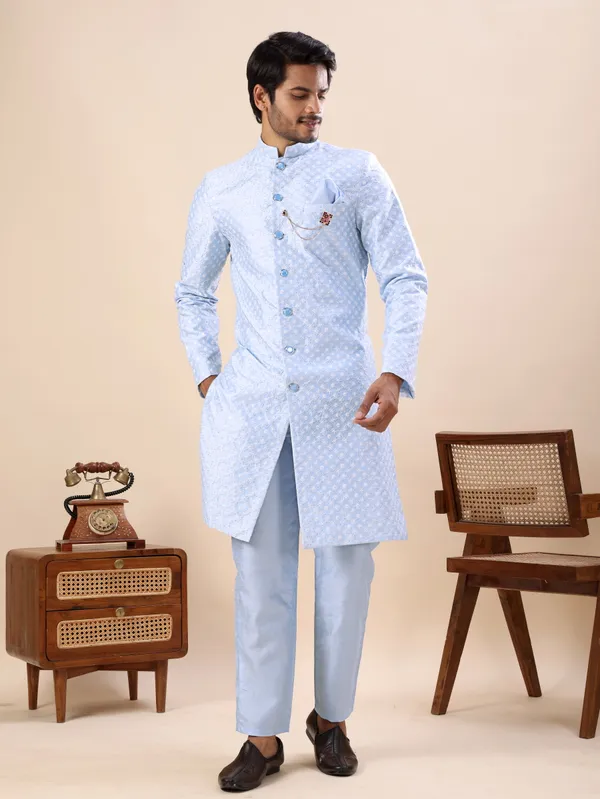 Sky_Blue_Dots_Print_Indo_Western_Kurta_Set