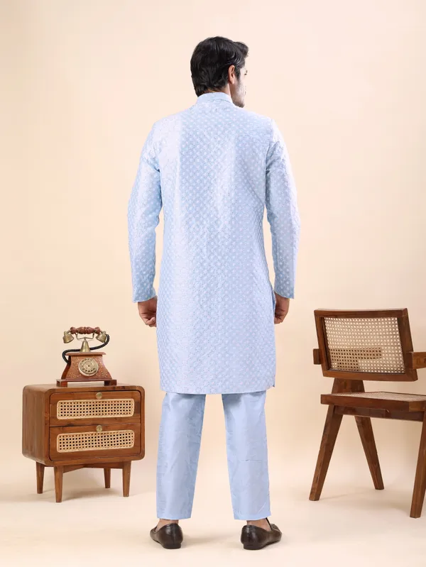 Sky_Blue_Dots_Print_Indo_Western_Kurta_Set