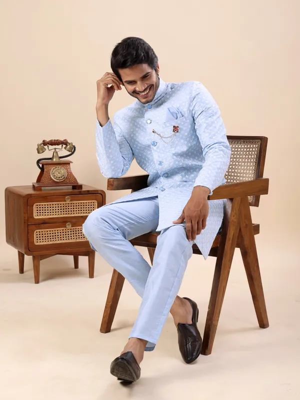 Sky_Blue_Dots_Print_Indo_Western_Kurta_Set