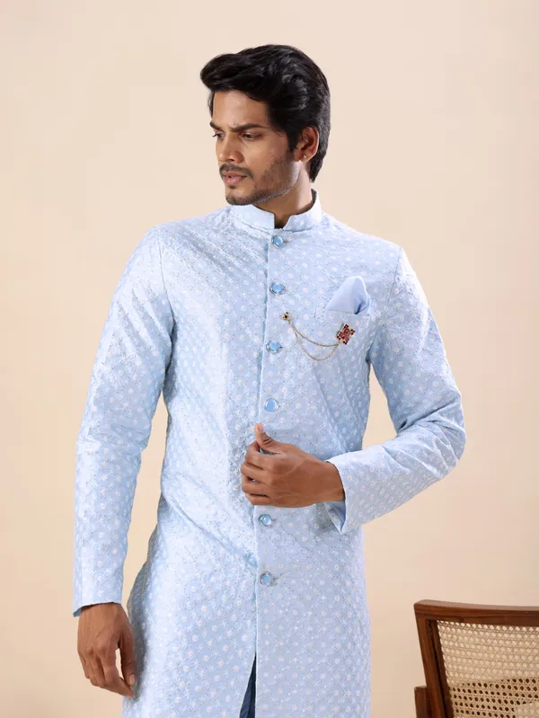 Sky_Blue_Dots_Print_Indo_Western_Kurta_Set