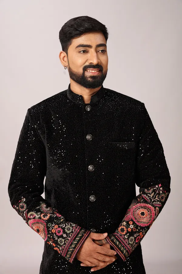 Velvet_Floral_Indo_Dhoti_Set_For_Men