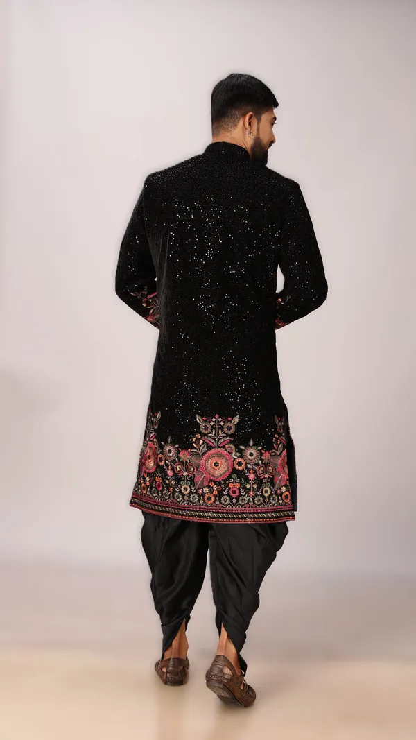 Velvet_Floral_Indo_Dhoti_Set_For_Men
