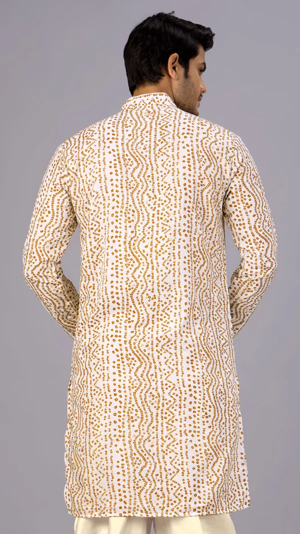White_Bandhani_Printed_Kurta_For_Men