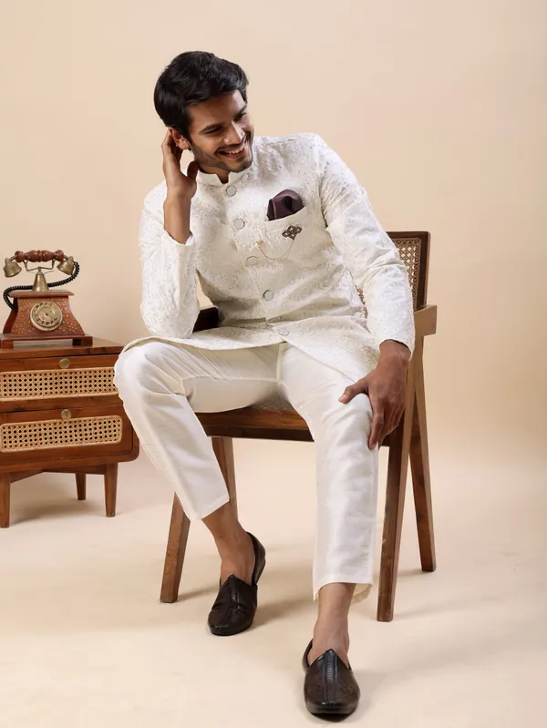 White_Floral_Indo_Western_Kurta_Set