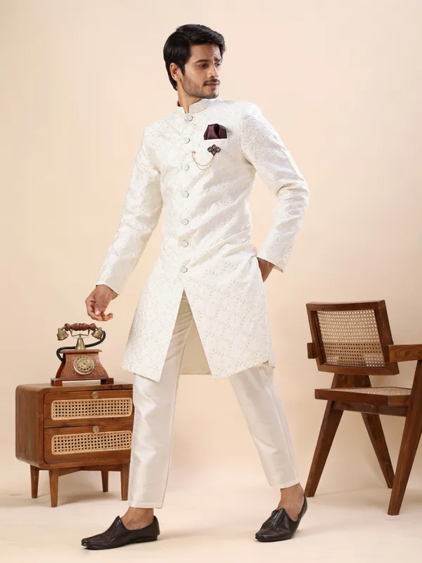 White_Floral_Indo_Western_Kurta_Set