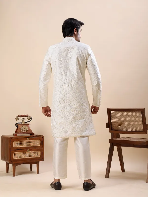White_Floral_Indo_Western_Kurta_Set