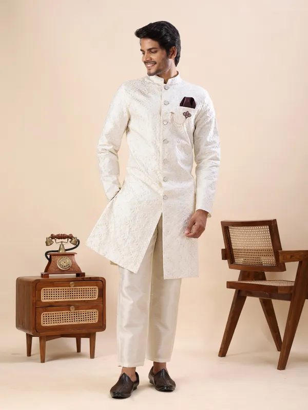 White_Floral_Indo_Western_Kurta_Set