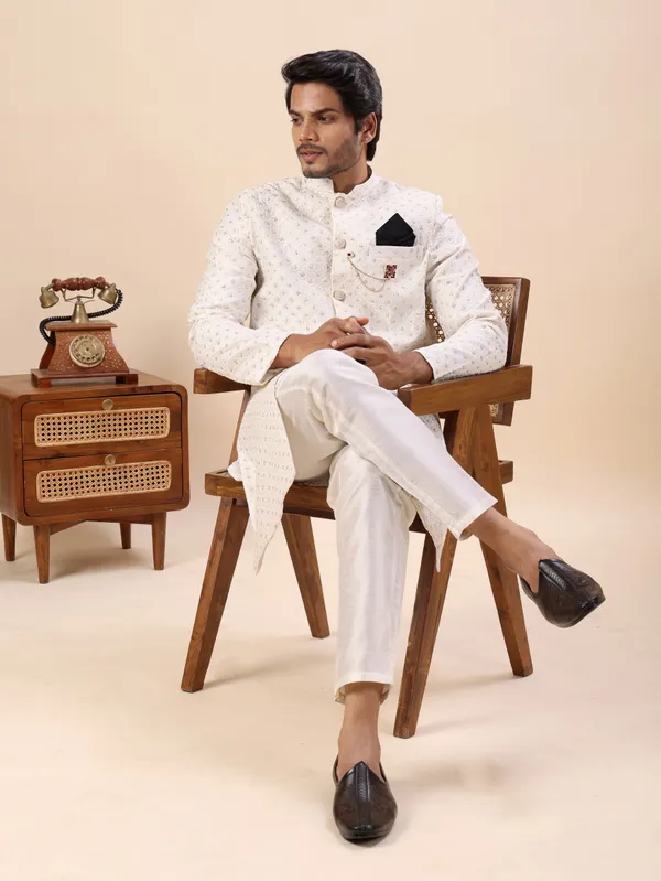 White_Sequin_Indo_Western_Kurta_Set