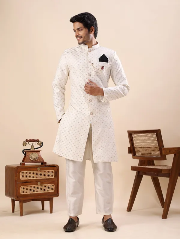 White_Sequin_Indo_Western_Kurta_Set