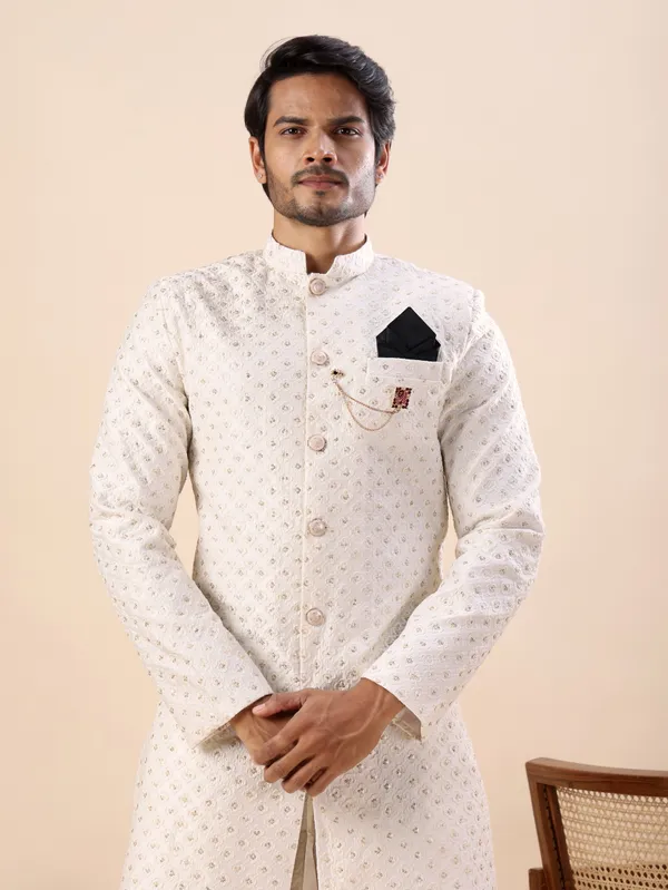 White_Sequin_Indo_Western_Kurta_Set