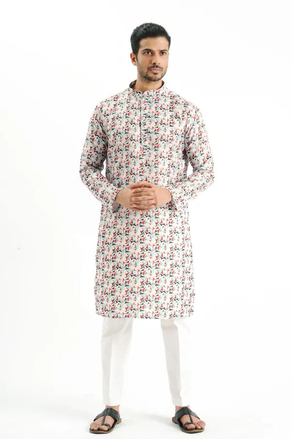 White_V_Pattern_Crochet_Kurta_For_Men