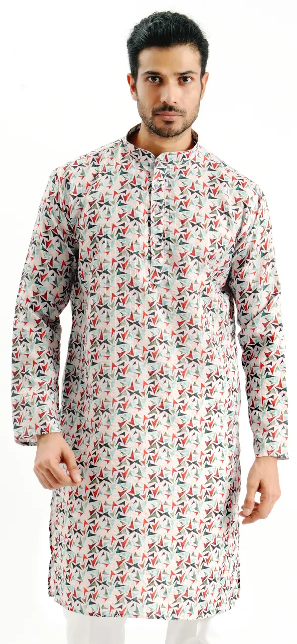 White_V_Pattern_Crochet_Kurta_For_Men