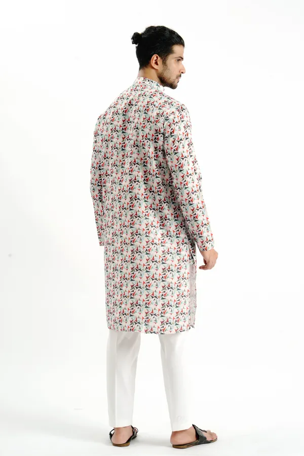 White_V_Pattern_Crochet_Kurta_For_Men